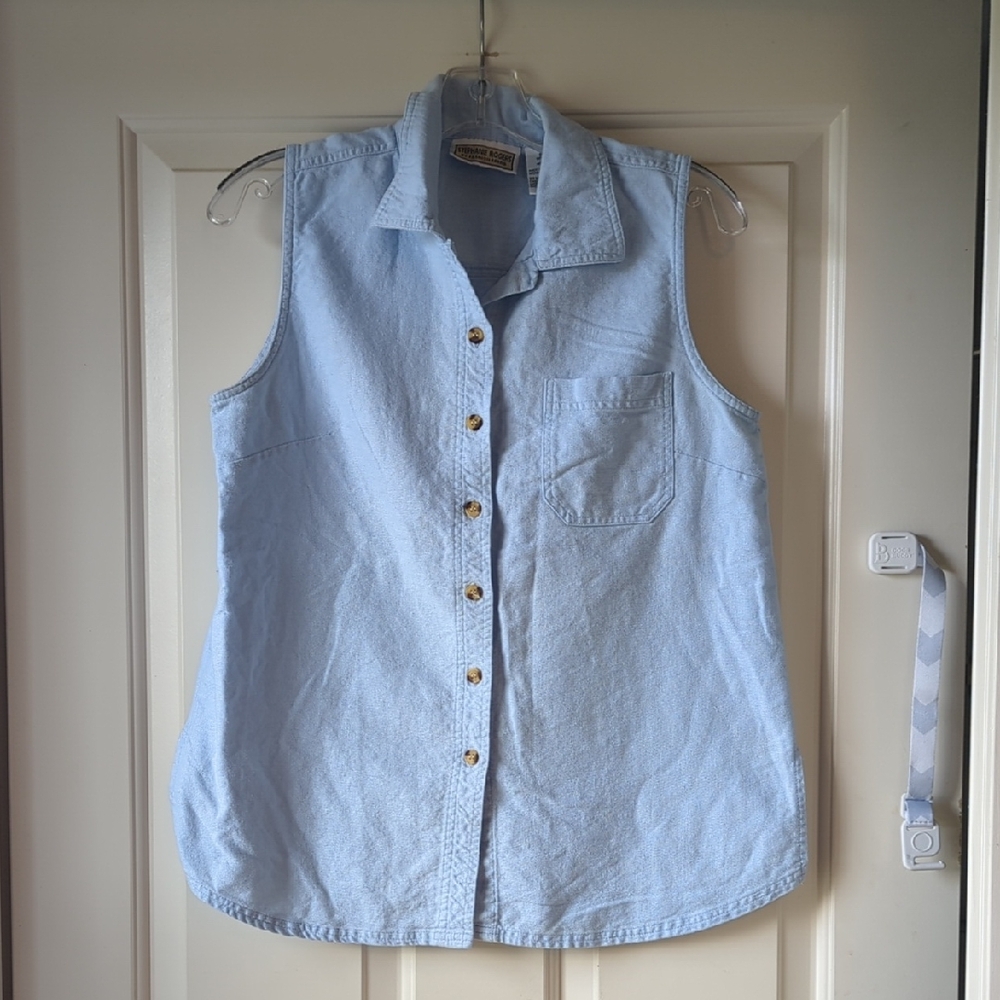 Linen/Cotton Blend Sleeveless Button Up Blouse